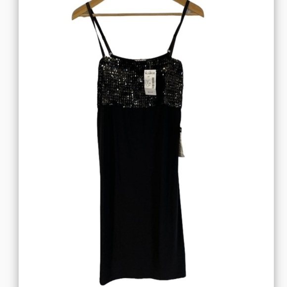 Fashion Bug Black Knee Length Cocktail Party Dress Adjustable Straps Sequin NWT - Picture 1 of 10